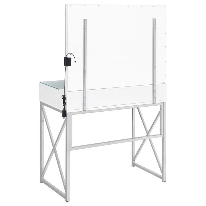 Eliza - Vanity Set With Lighting &amp; Stool - White And Chrome Vanity Set modern furniture Contempo Furniture