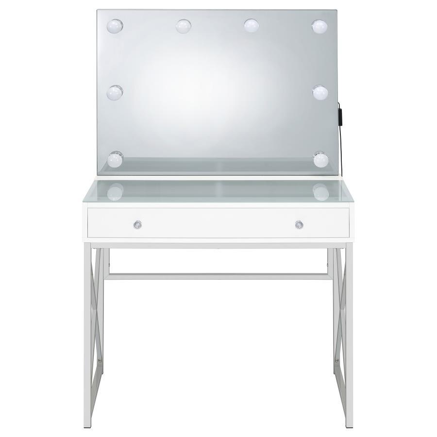 Eliza - Vanity Set With Lighting & Stool - White And Chrome Vanity Set modern furniture Contempo Furniture