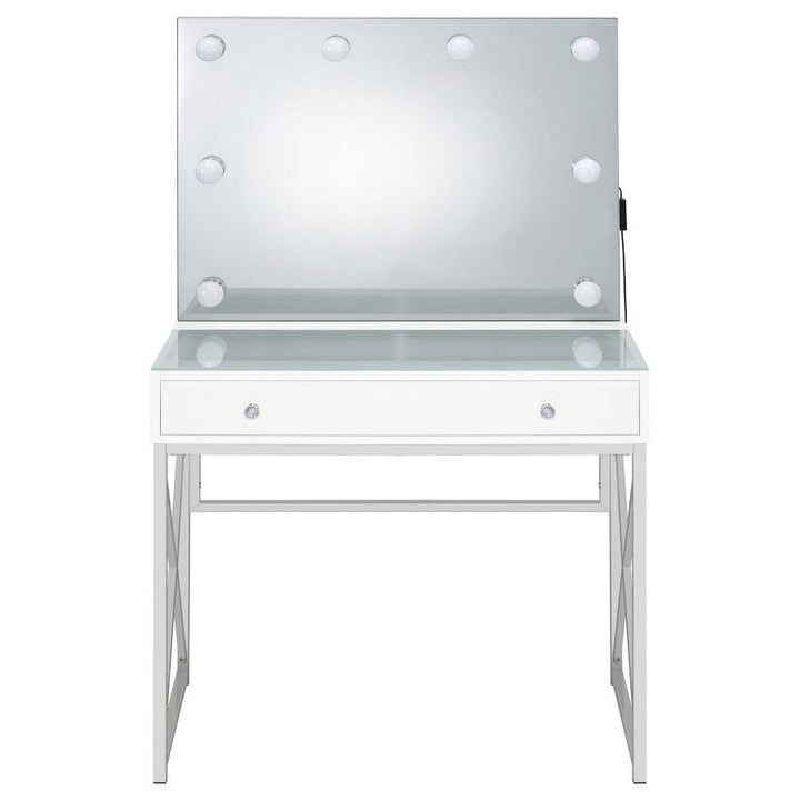 Eliza - Vanity Set With Lighting &amp; Stool - White And Chrome Vanity Set modern furniture Contempo Furniture