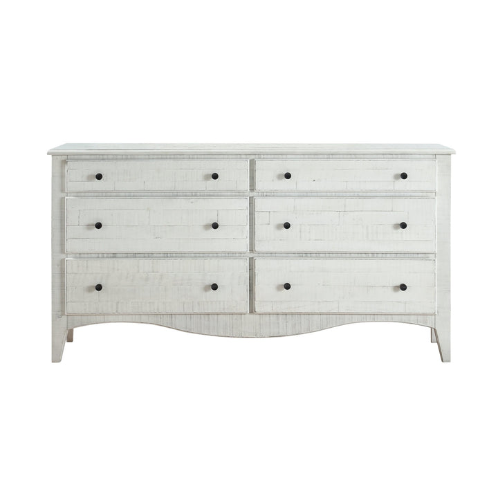 Ella Solid Wood Six Drawer Dresser in White Wash Dresser modern furniture Contempo Furniture