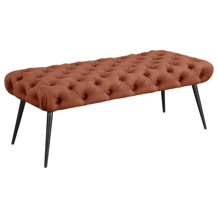 Ella - Upholstered Tufted Bench Metal Legs - Rust Upholstered Bench modern furniture Contempo Furniture