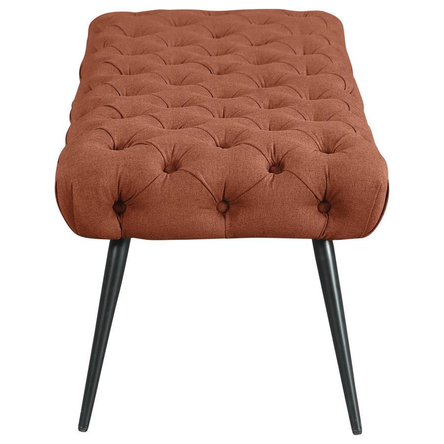 Ella - Upholstered Tufted Bench Metal Legs - Rust Upholstered Bench modern furniture Contempo Furniture