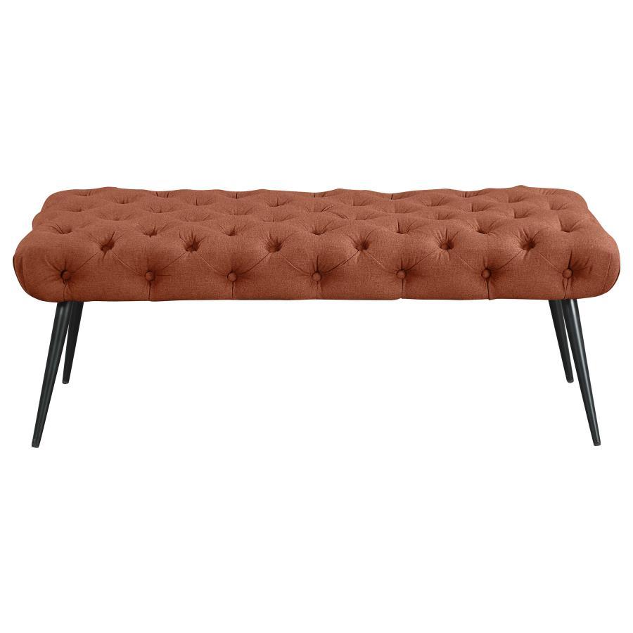 Ella - Upholstered Tufted Bench Metal Legs - Rust Upholstered Bench modern furniture Contempo Furniture