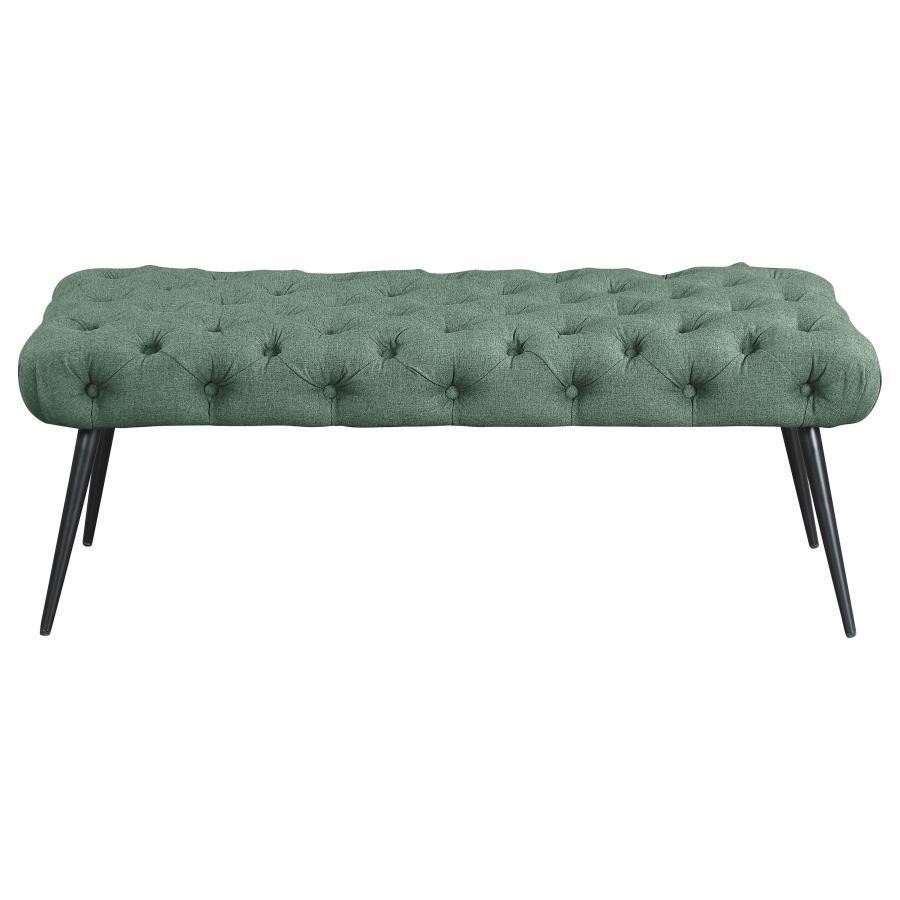 Ella - Upholstered Tufted Bench Metal Legs - Teal Upholstered Bench modern furniture Contempo Furniture