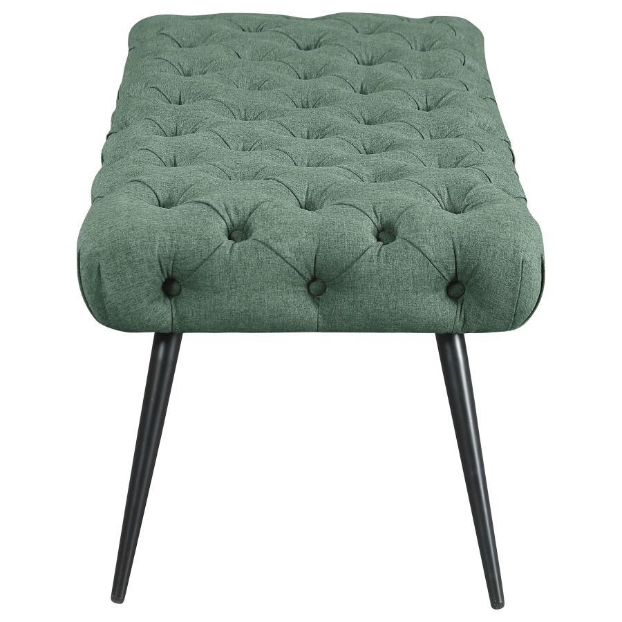 Ella - Upholstered Tufted Bench Metal Legs - Teal Upholstered Bench modern furniture Contempo Furniture