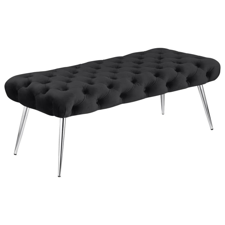 Ella - Upholstered Tufted Bench Stainless Steel Legs - Black Upholstered Bench modern furniture Contempo Furniture