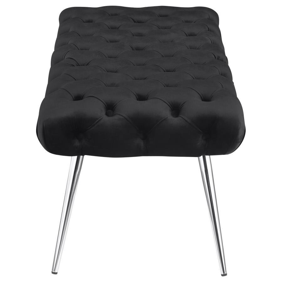 Ella - Upholstered Tufted Bench Stainless Steel Legs - Black Upholstered Bench modern furniture Contempo Furniture