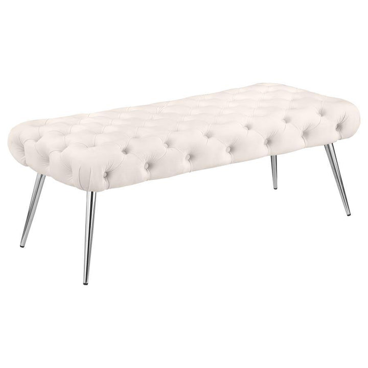 Ella - Upholstered Tufted Bench Stainless Steel Legs Ivory Upholstered Bench modern furniture Contempo Furniture