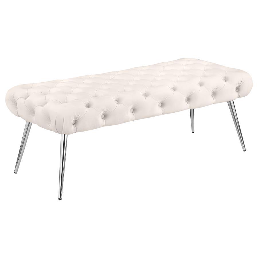 Ella - Upholstered Tufted Bench Stainless Steel Legs Ivory Upholstered Bench modern furniture Contempo Furniture
