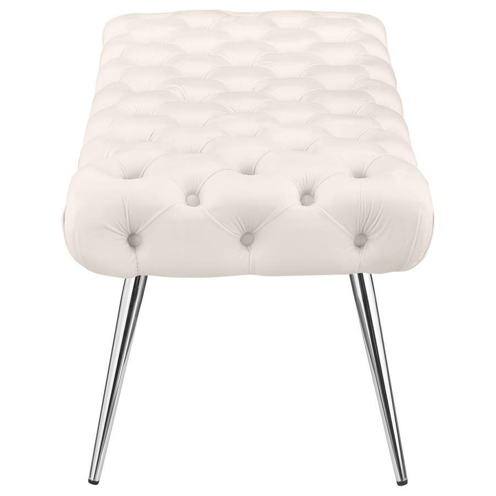 Ella - Upholstered Tufted Bench Stainless Steel Legs Ivory Upholstered Bench modern furniture Contempo Furniture