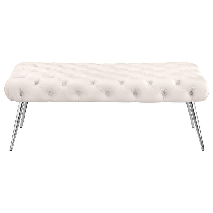 Ella - Upholstered Tufted Bench Stainless Steel Legs Ivory Upholstered Bench modern furniture Contempo Furniture