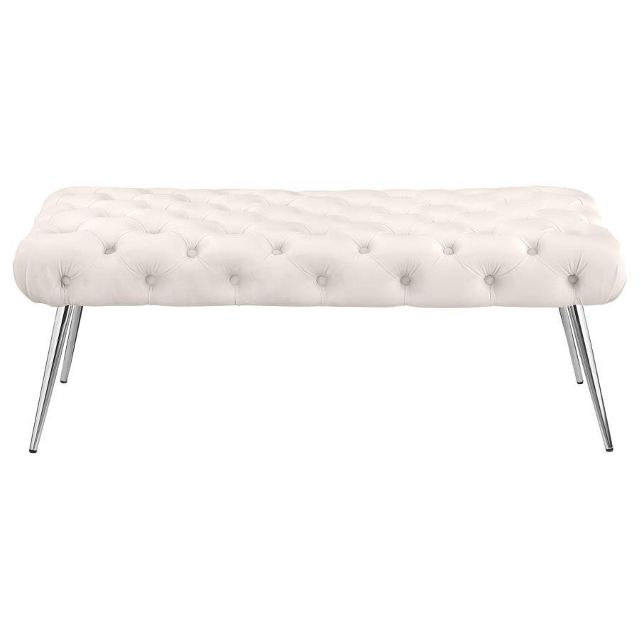 Ella - Upholstered Tufted Bench Stainless Steel Legs Ivory Upholstered Bench modern furniture Contempo Furniture