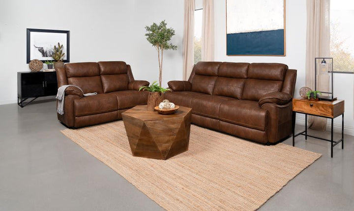 Ellington - 2 Piece Upholstered Padded Arm Sofa Set - Dark Brown Stationary Sofa &amp; Loveseat modern furniture Contempo Furniture