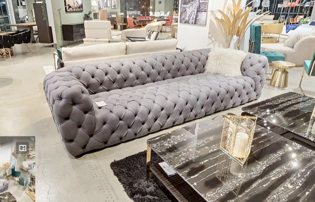Ellington - Italian Grey Nubuck Leather 4-Seater Sofa