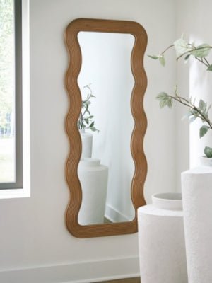 Ellisonville Floor Mirror - Light Brown Floor Mirror modern furniture Contempo Furniture