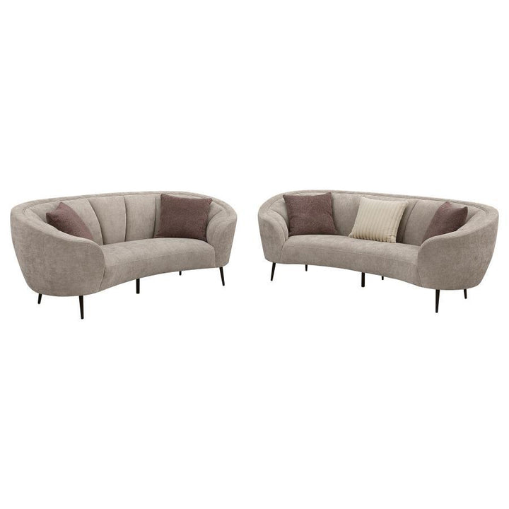 Ellorie - 2 Piece Upholstered Curved Sofa Set - Beige Stationary Sofa &amp; Loveseat modern furniture Contempo Furniture