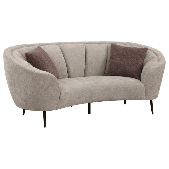 Ellorie - Upholstered Channel Back Curved Loveseat - Beige Stationary Loveseat modern furniture Contempo Furniture