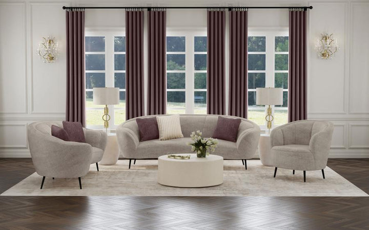 Ellorie - Upholstered Channel Back Curved Loveseat - Beige Stationary Loveseat modern furniture Contempo Furniture