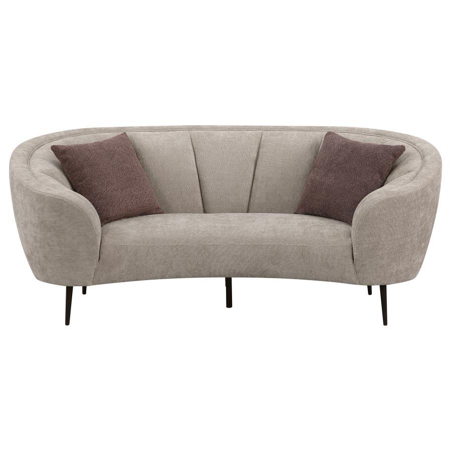 Ellorie - Upholstered Channel Back Curved Loveseat - Beige Stationary Loveseat modern furniture Contempo Furniture