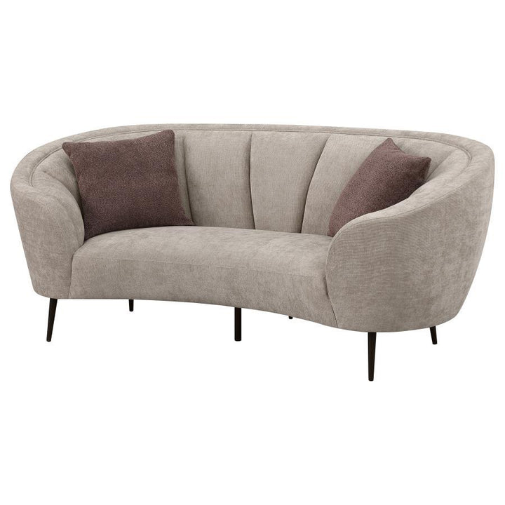 Ellorie - Upholstered Channel Back Curved Loveseat - Beige Stationary Loveseat modern furniture Contempo Furniture