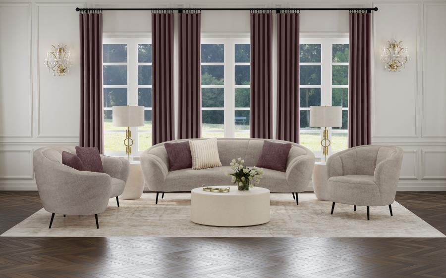 Ellorie - Upholstered Channel Back Curved Sofa - Beige Stationary Sofa modern furniture Contempo Furniture