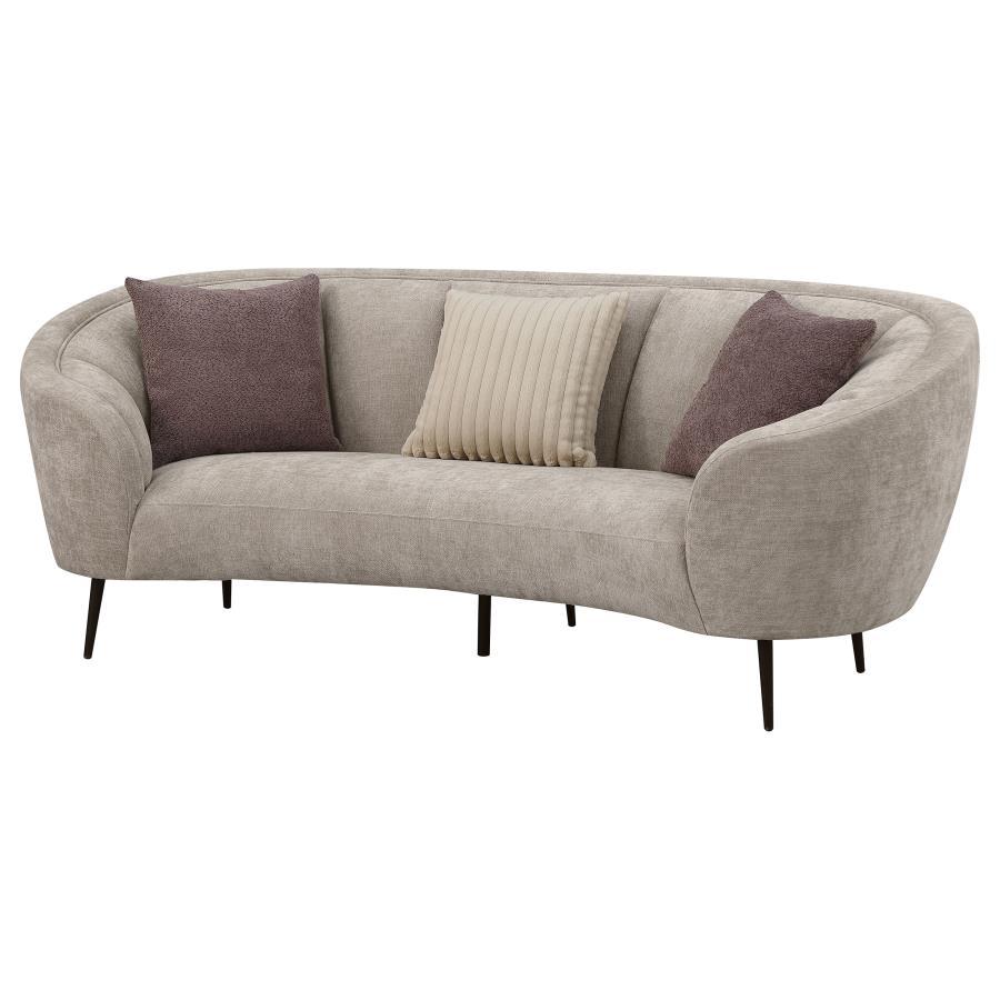 Ellorie - Upholstered Channel Back Curved Sofa - Beige Stationary Sofa modern furniture Contempo Furniture