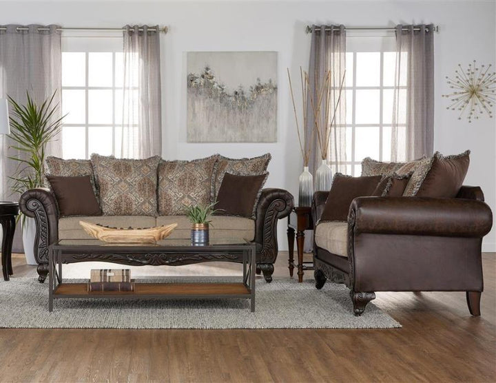Elmbrook - 2 Piece Upholstered Rolled Arm Sofa Set - Brown Stationary Sofa &amp; Loveseat modern furniture Contempo Furniture