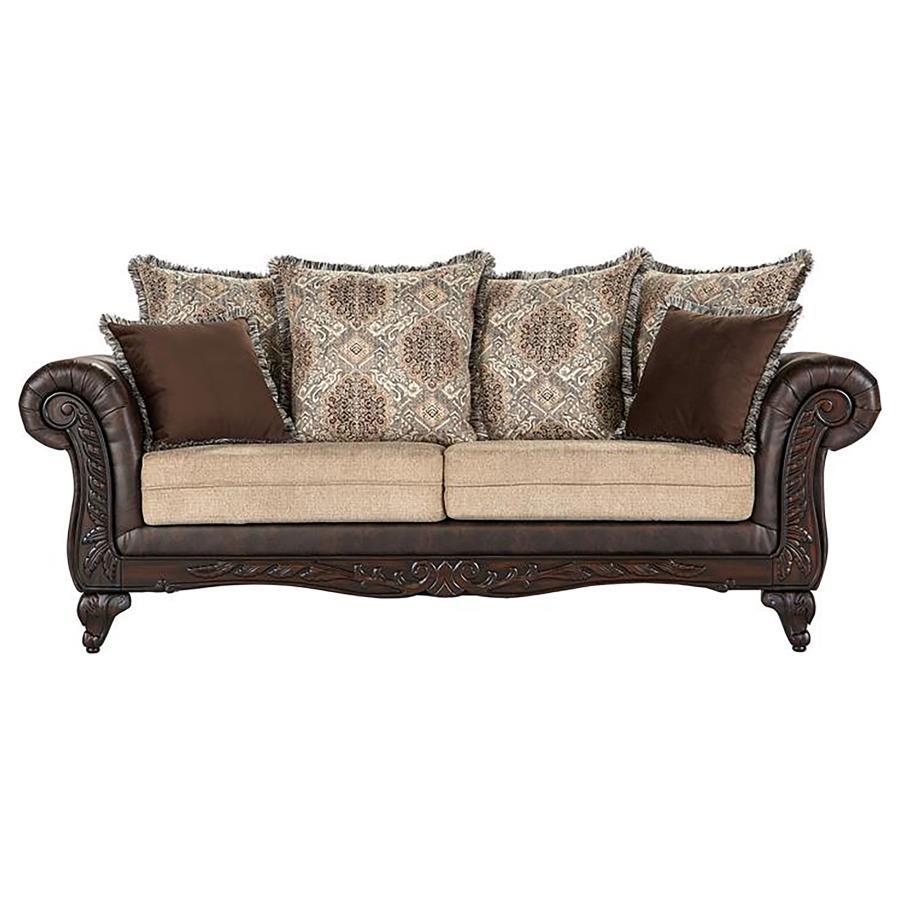 Elmbrook - Upholstered Rolled Arm Sofa - Brown Stationary Sofa modern furniture Contempo Furniture