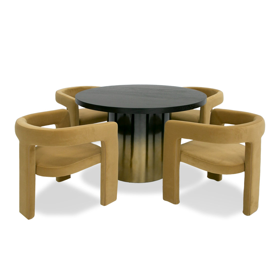 Elmira - Glam Black Ash + Gradient Stainless Steel Round Dining Table
