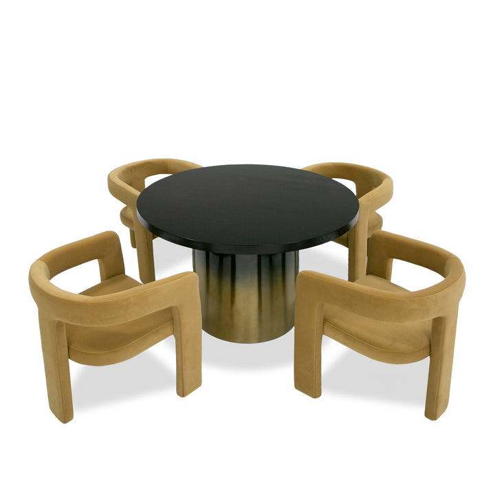 Elmira - Glam Black Ash + Gradient Stainless Steel Round Dining Table