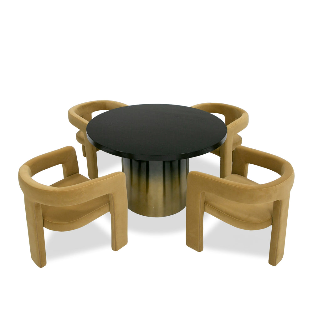 Elmira - Glam Black Ash + Gradient Stainless Steel Round Dining Table - View 3