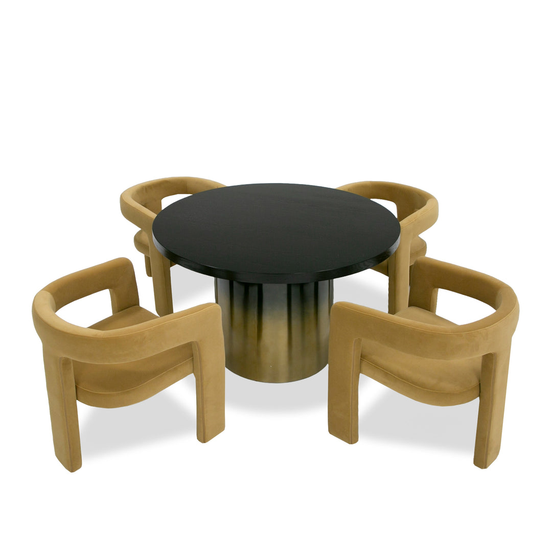 Elmira - Glam Black Ash + Gradient Stainless Steel Round Dining Table