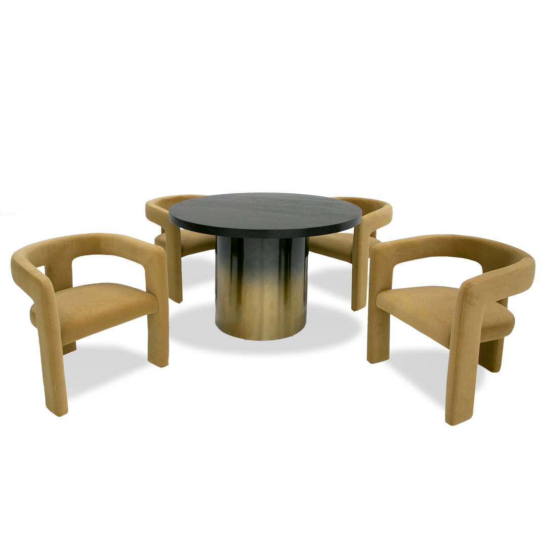 Elmira - Glam Black Ash + Gradient Stainless Steel Round Dining Table
