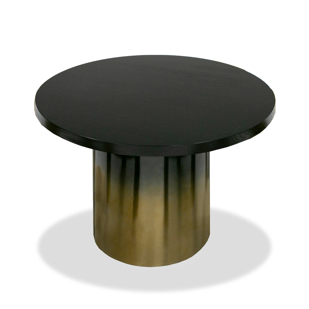 Elmira  Glam Black Ash + Gradient Stainless Steel Round Dining Table