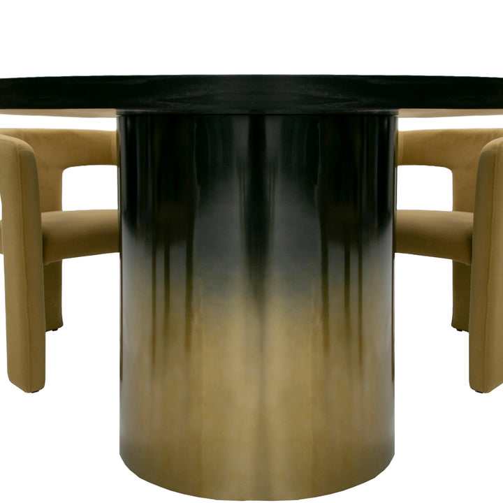 Elmira - Glam Black Ash + Gradient Stainless Steel Round Dining Table