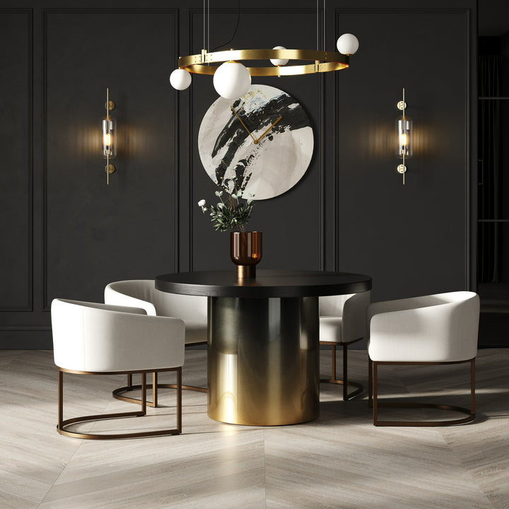 Elmira - Glam Black Ash + Gradient Stainless Steel Round Dining Table