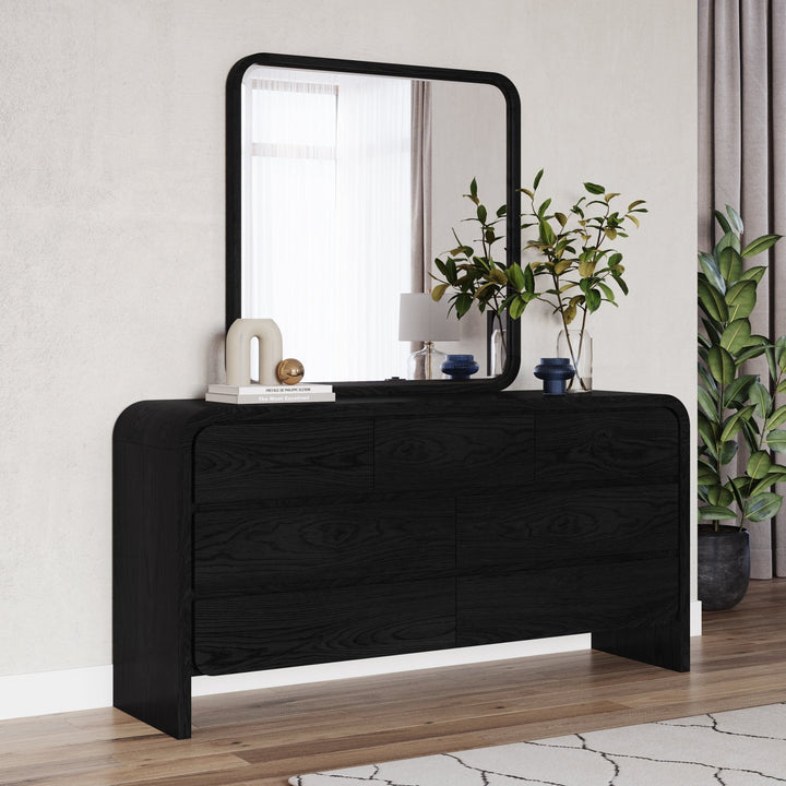 Elora Beveled Glass Mirror in Jet Black Ash Mirror modern furniture Contempo Furniture