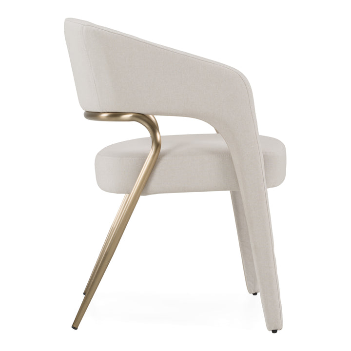 Elson - Modern Off-White Fabric + Antique Brass Dining Chair