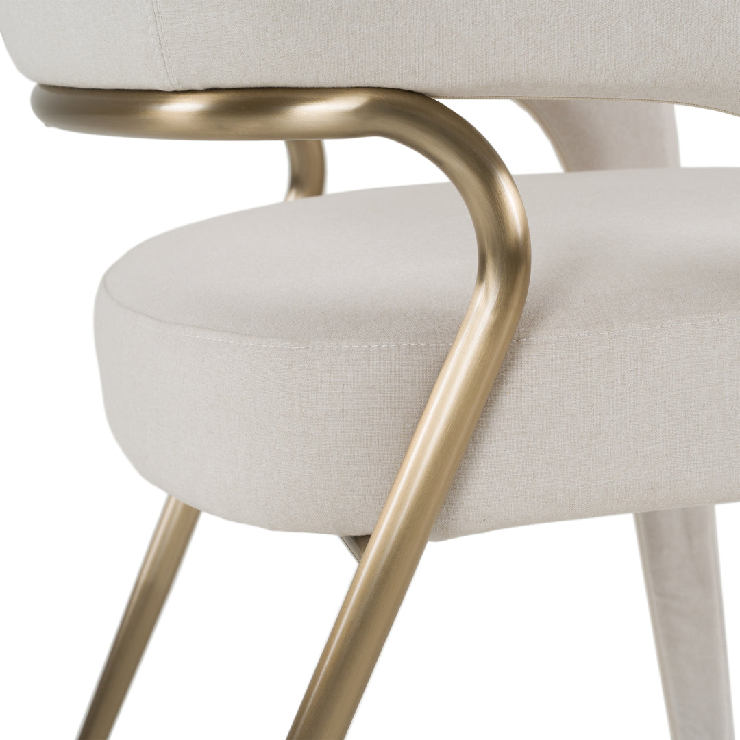 Elson - Modern Off-White Fabric + Antique Brass Dining Chair