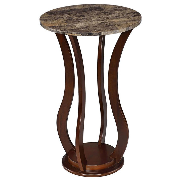 Elton - Round Faux Marble Top Accent Side Table - Brown Side Table modern furniture Contempo Furniture
