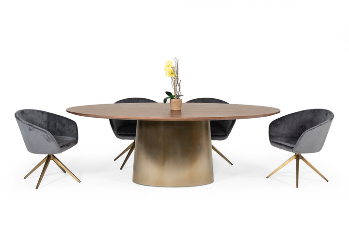 Yara Modern Grey Velvet &amp; Bronze Dining Chair