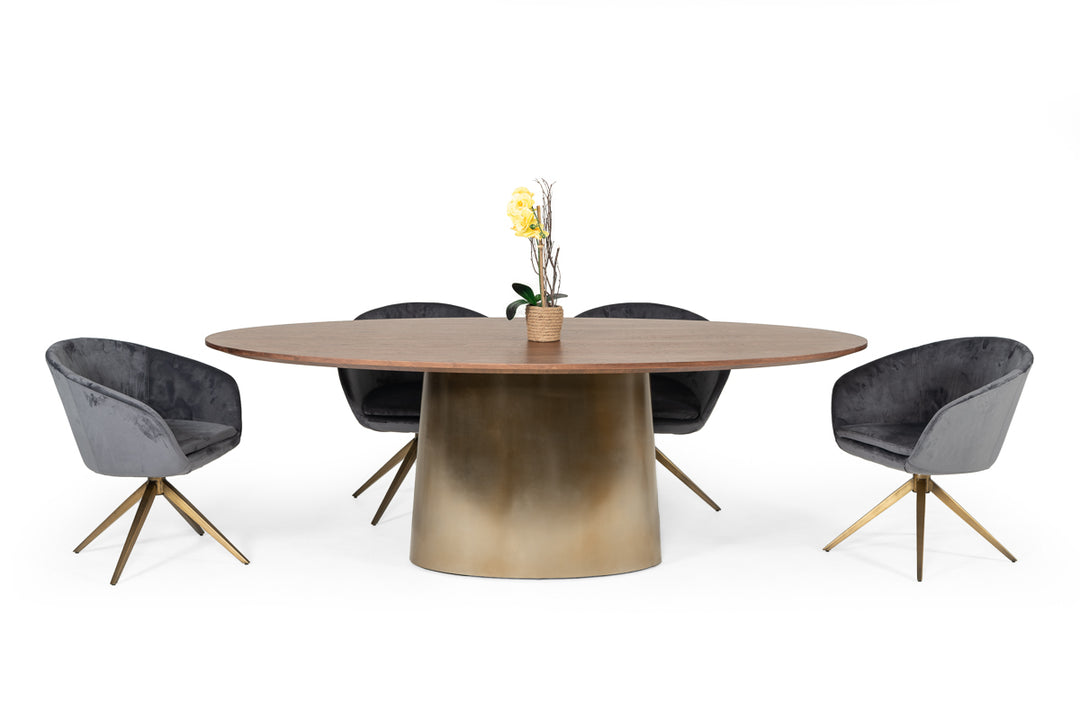 Yara Modern Grey Velvet & Bronze Dining Chair