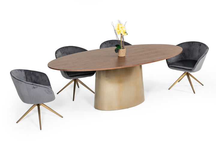 Yara Modern Grey Velvet &amp; Bronze Dining Chair