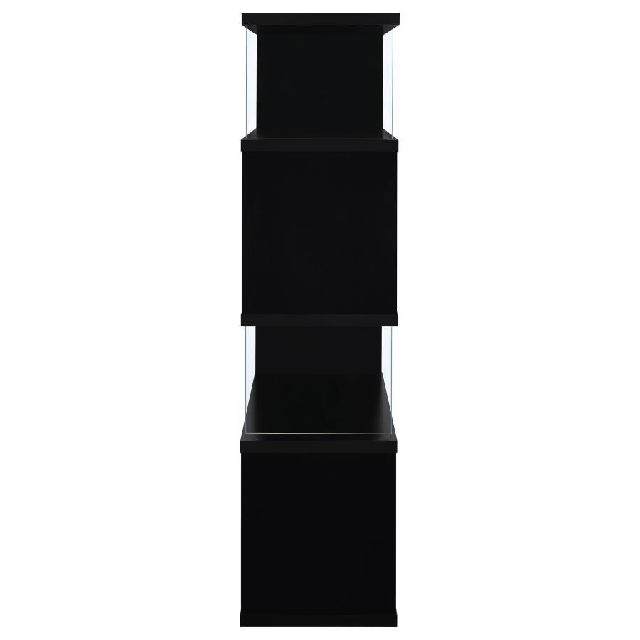 Emelle - 4 - Shelf Glass Panel Bookshelf - Black Standard Bookcase modern furniture Contempo Furniture