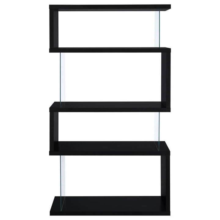 Emelle - 4 - Shelf Glass Panel Bookshelf - Black Standard Bookcase modern furniture Contempo Furniture