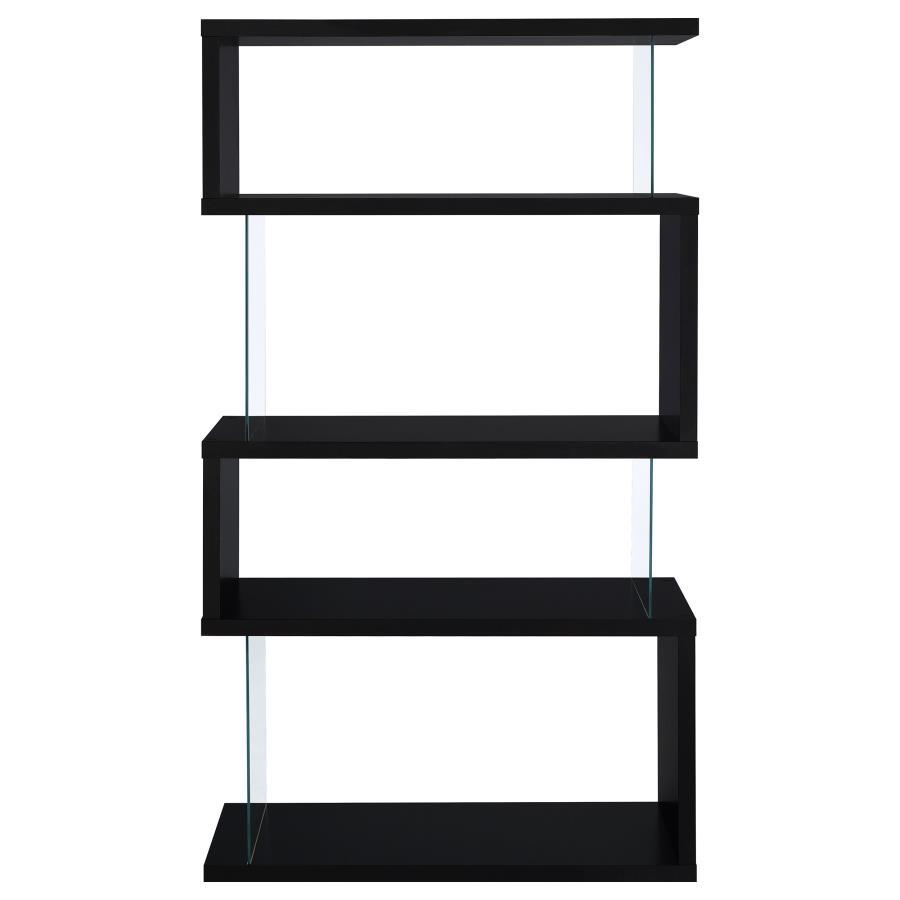 Emelle - 4 - Shelf Glass Panel Bookshelf - Black Standard Bookcase modern furniture Contempo Furniture