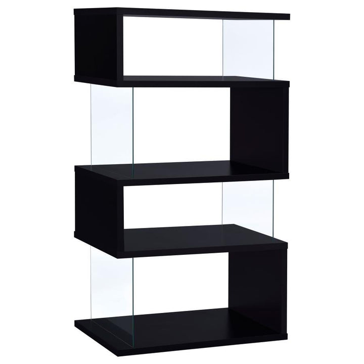 Emelle - 4 - Shelf Glass Panel Bookshelf - Black Standard Bookcase modern furniture Contempo Furniture