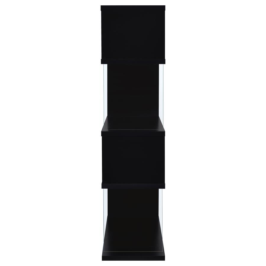 Emelle - 4 - Shelf Glass Panel Bookshelf - Black Standard Bookcase modern furniture Contempo Furniture