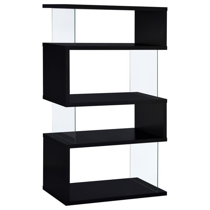 Emelle - 4 - Shelf Glass Panel Bookshelf - Black Standard Bookcase modern furniture Contempo Furniture