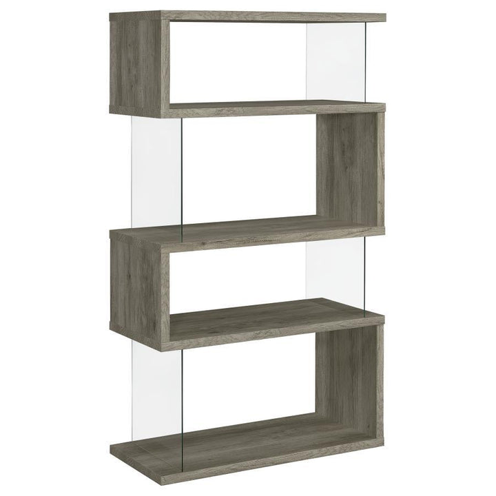 Emelle - 4 - Shelf Glass Panel Bookshelf - Gray Driftwood Standard Bookcase modern furniture Contempo Furniture
